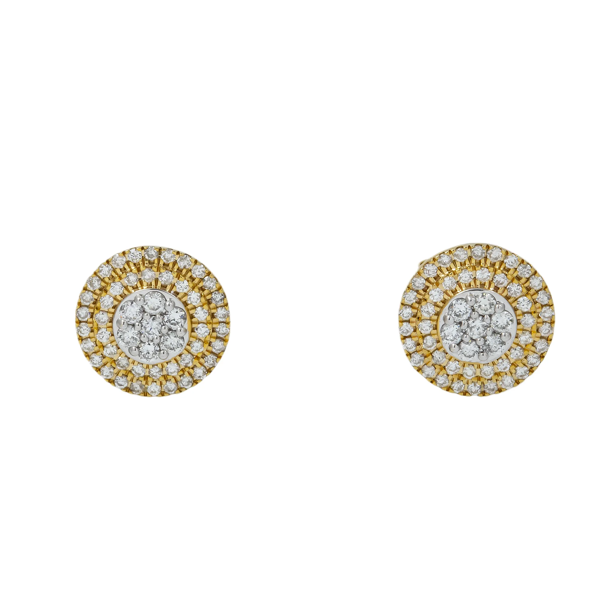 10K GOLD ROUND DIAMOND CLUSTER CIRCLE SHAPE EARRINGS 0.96 CTW