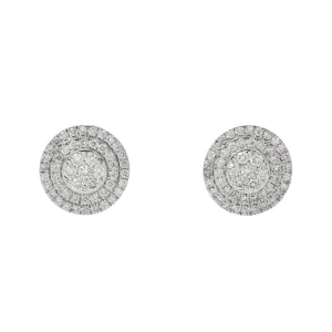 10K GOLD ROUND DIAMOND CLUSTER CIRCLE SHAPE EARRINGS 0.96 CTW