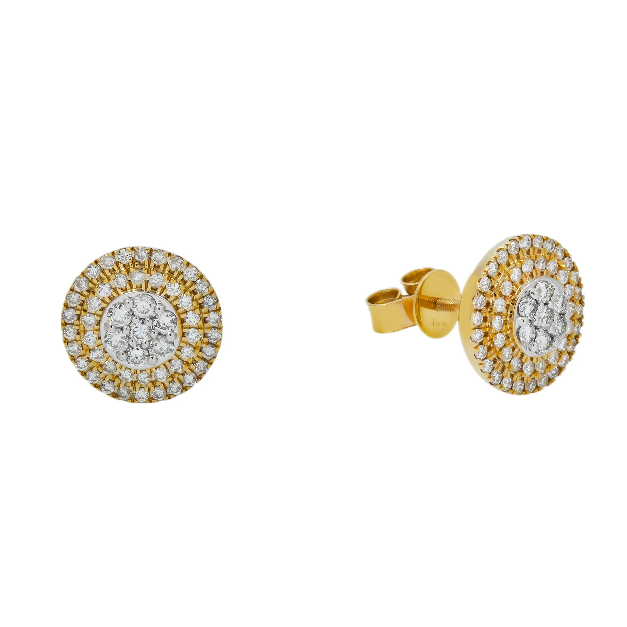 10K GOLD ROUND DIAMOND CLUSTER CIRCLE SHAPE EARRINGS 0.96 CTW