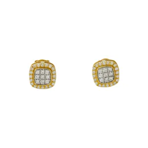 10K GOLD ROUND DIAMOND CLUSTER SQUARE SHAPE EARRINGS 0.46 CTW