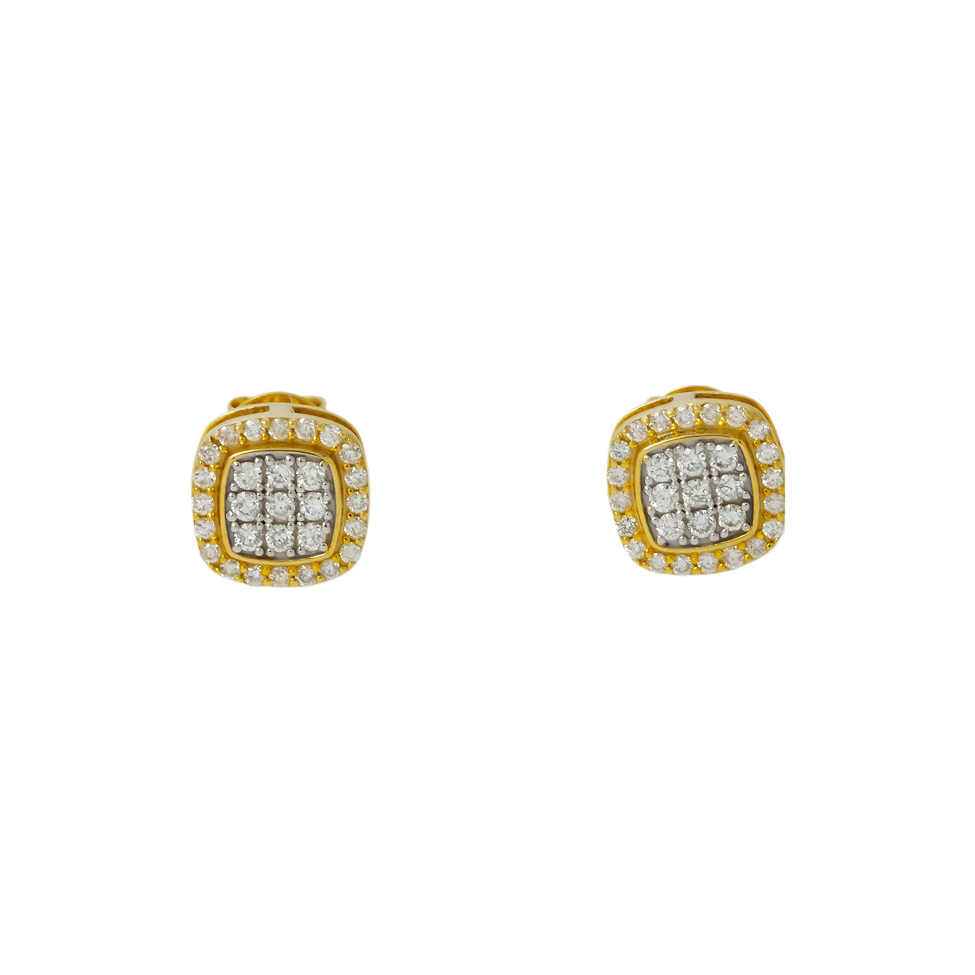 10K GOLD ROUND DIAMOND CLUSTER SQUARE SHAPE EARRINGS 0.46 CTW