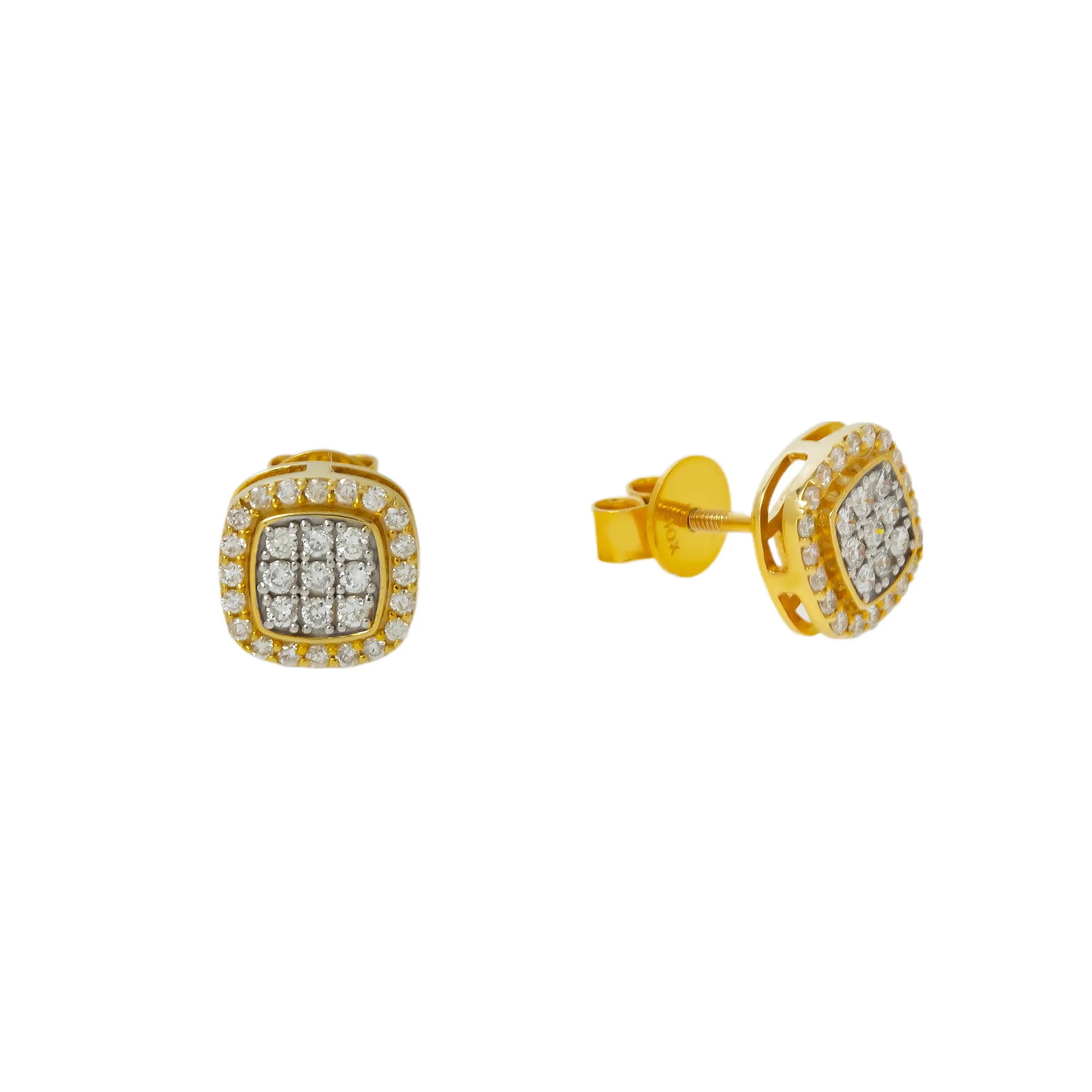 10K GOLD ROUND DIAMOND CLUSTER SQUARE SHAPE EARRINGS 0.46 CTW