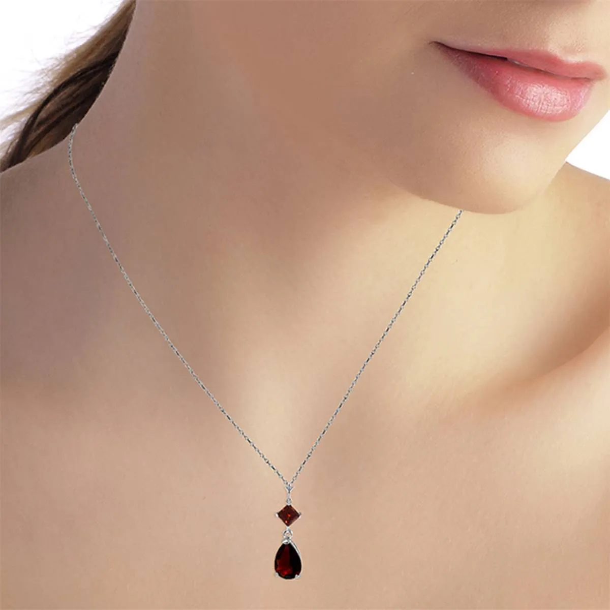 2 Carat 14K Solid White Gold Granted Wishes Garnet Necklace