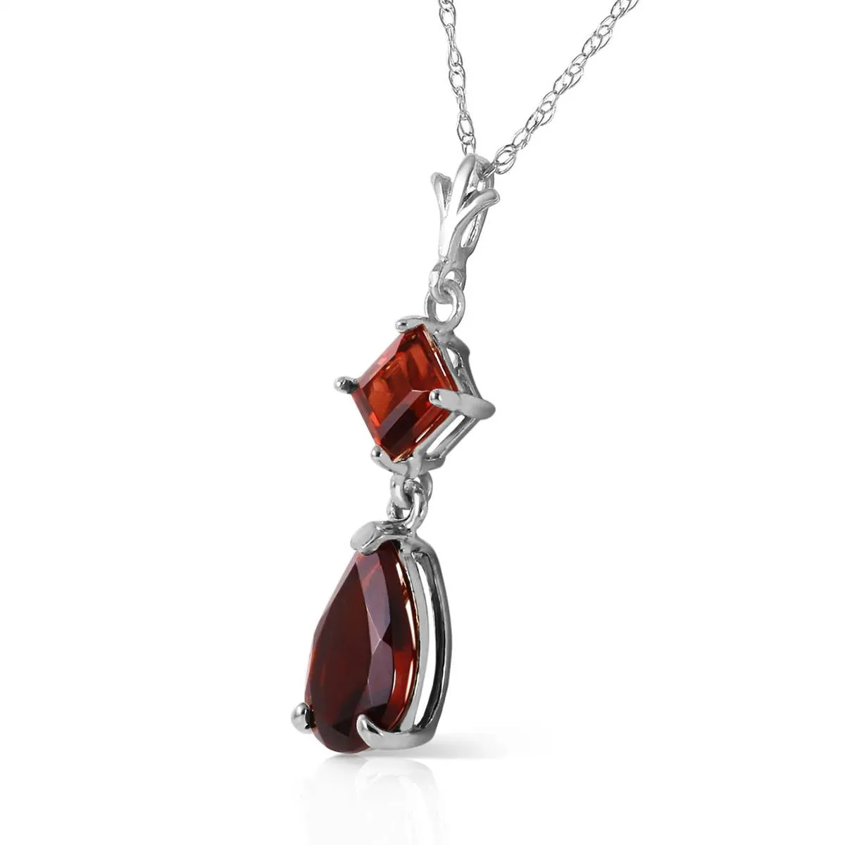 2 Carat 14K Solid White Gold Granted Wishes Garnet Necklace