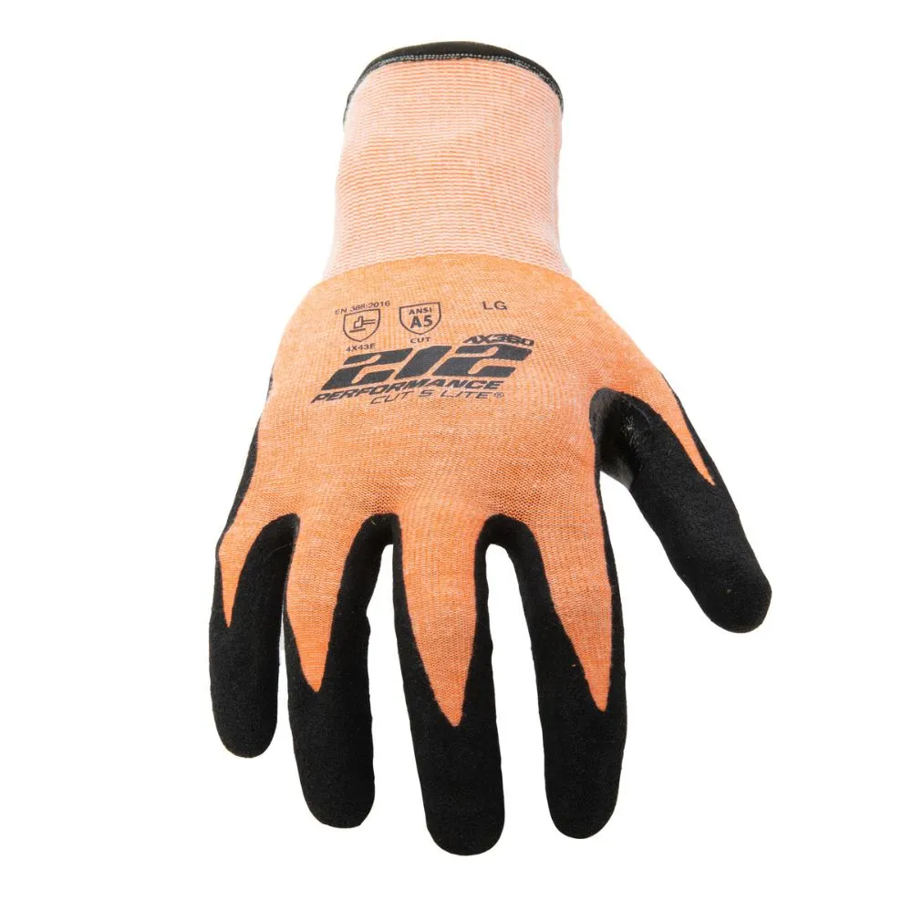 212 Performance AXA5-09-011 AX360 Seamless Foam Nitrile-dipped Cut Resistant Hi-Viz Gloves (EN Level E, ANSI A5), X-Large Orange