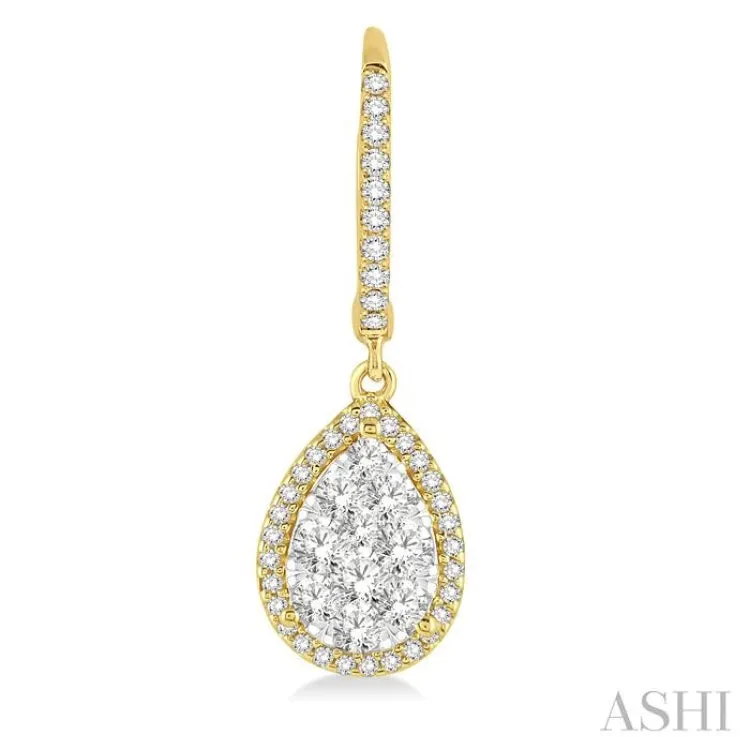 3/4 Ctw Pear Shape Diamond Lovebright Earrings in 14K Yellow and White Gold