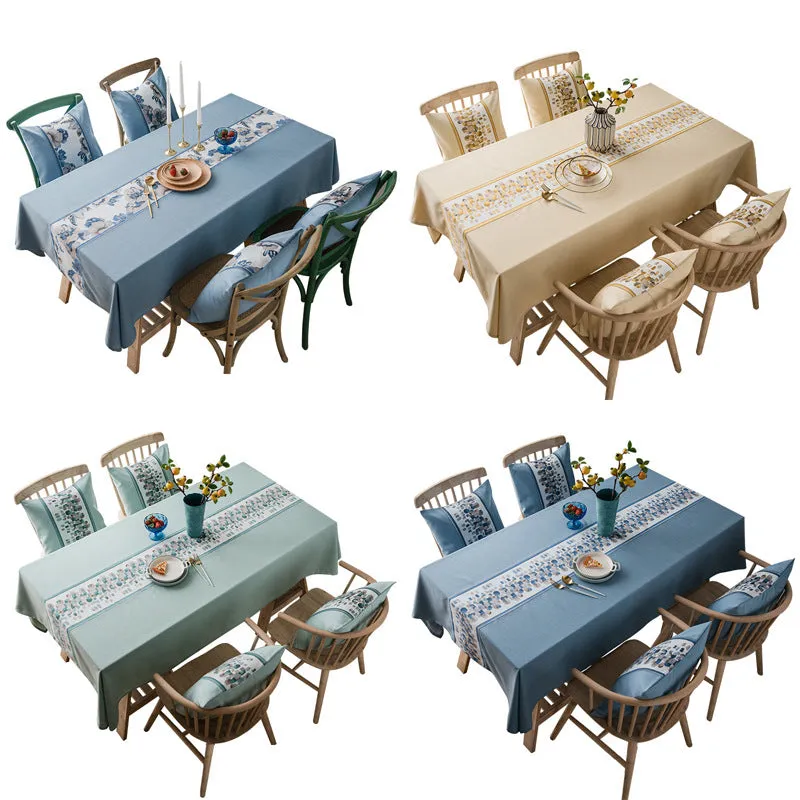 4-Color Waterproof Jacquard Tablecloth Solid Color Imitation Cotton Linen Plain Tablecloth