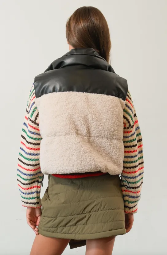 Alexa Sherpa & Vegan Leather Puffer Vest