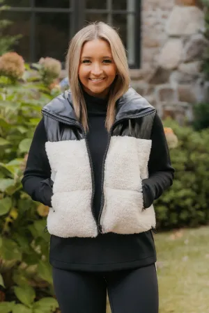 Alexa Sherpa & Vegan Leather Puffer Vest