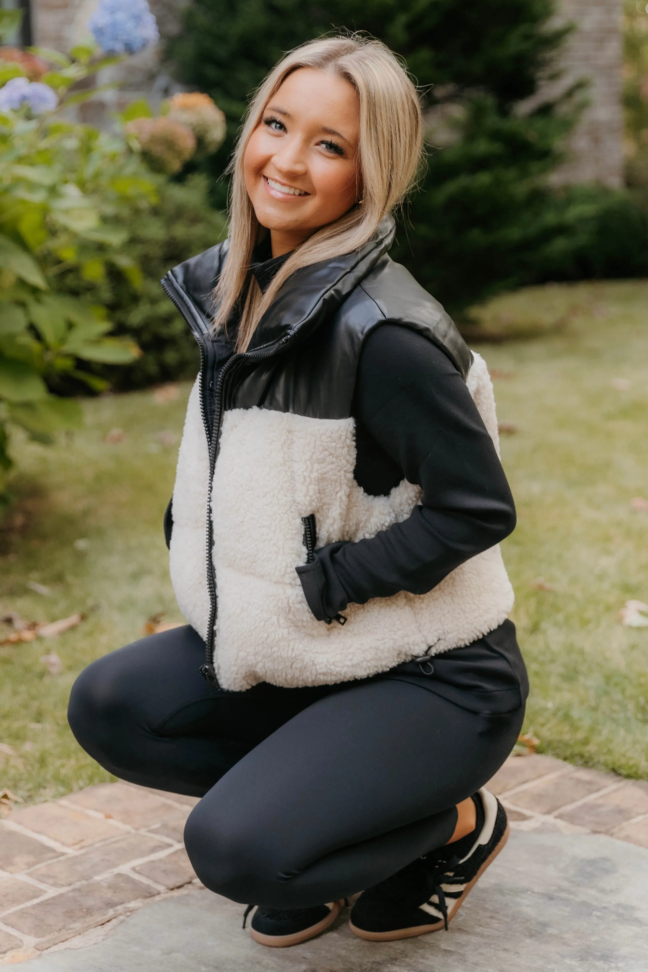 Alexa Sherpa & Vegan Leather Puffer Vest