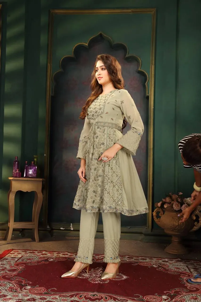 Anarkali Suit Set in Mint Green for Party Wear