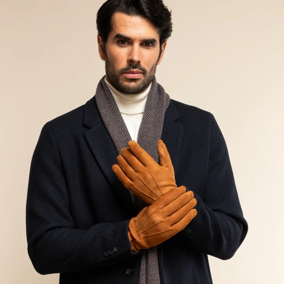 Angelo (cognac) - suede leather gloves with luxurious cashmere lining