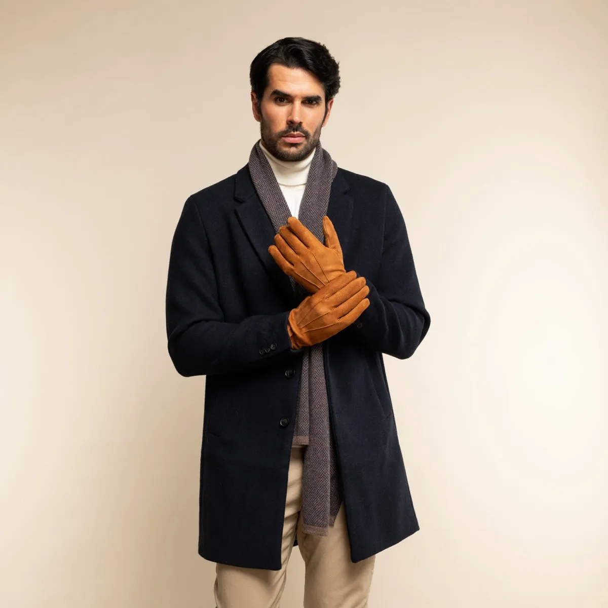 Angelo (cognac) - suede leather gloves with luxurious cashmere lining