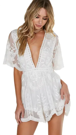 Antique Embroidered Romper White