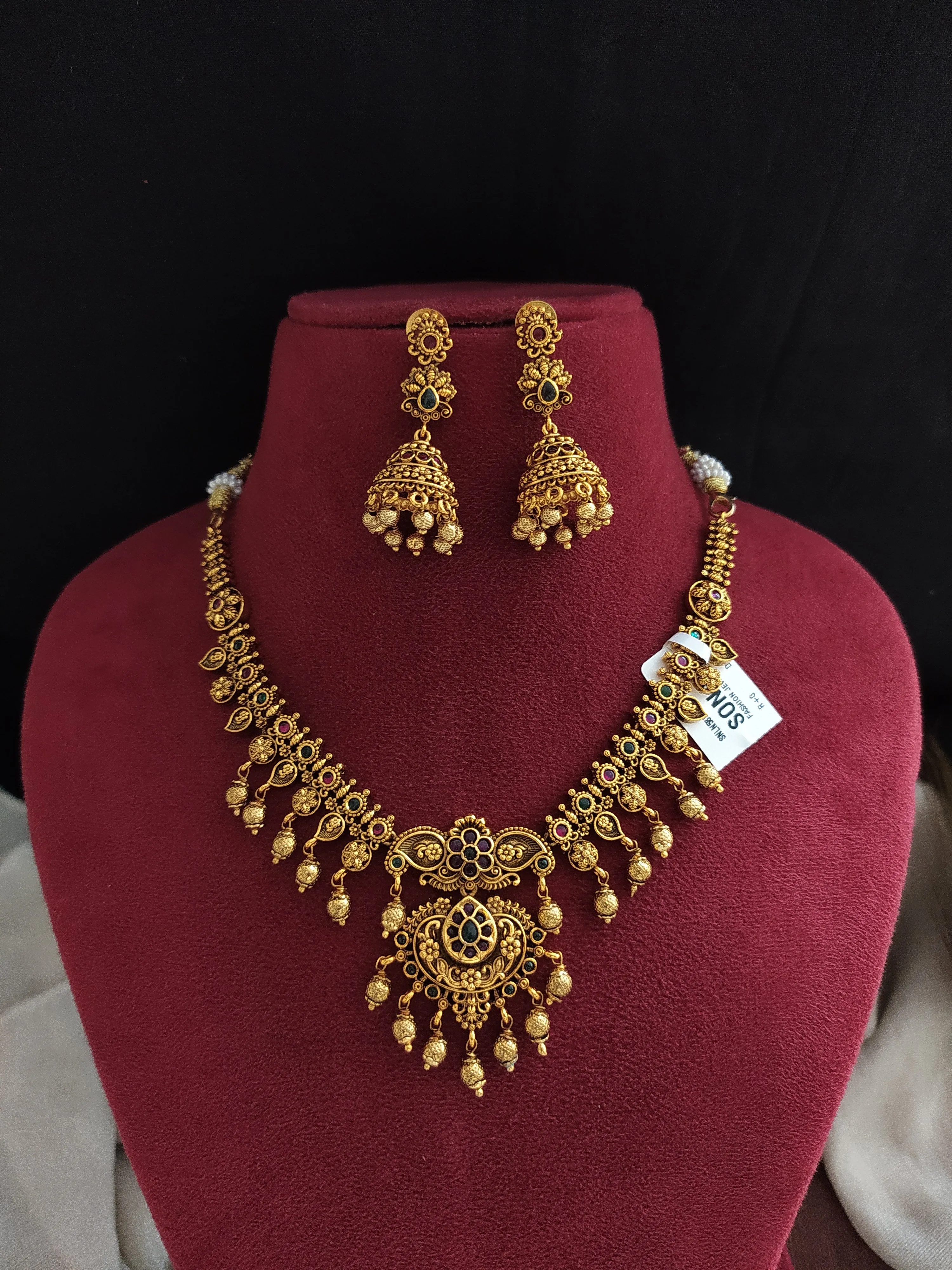 Antique Nakshi Work Floral Design Necklace with Jhumki