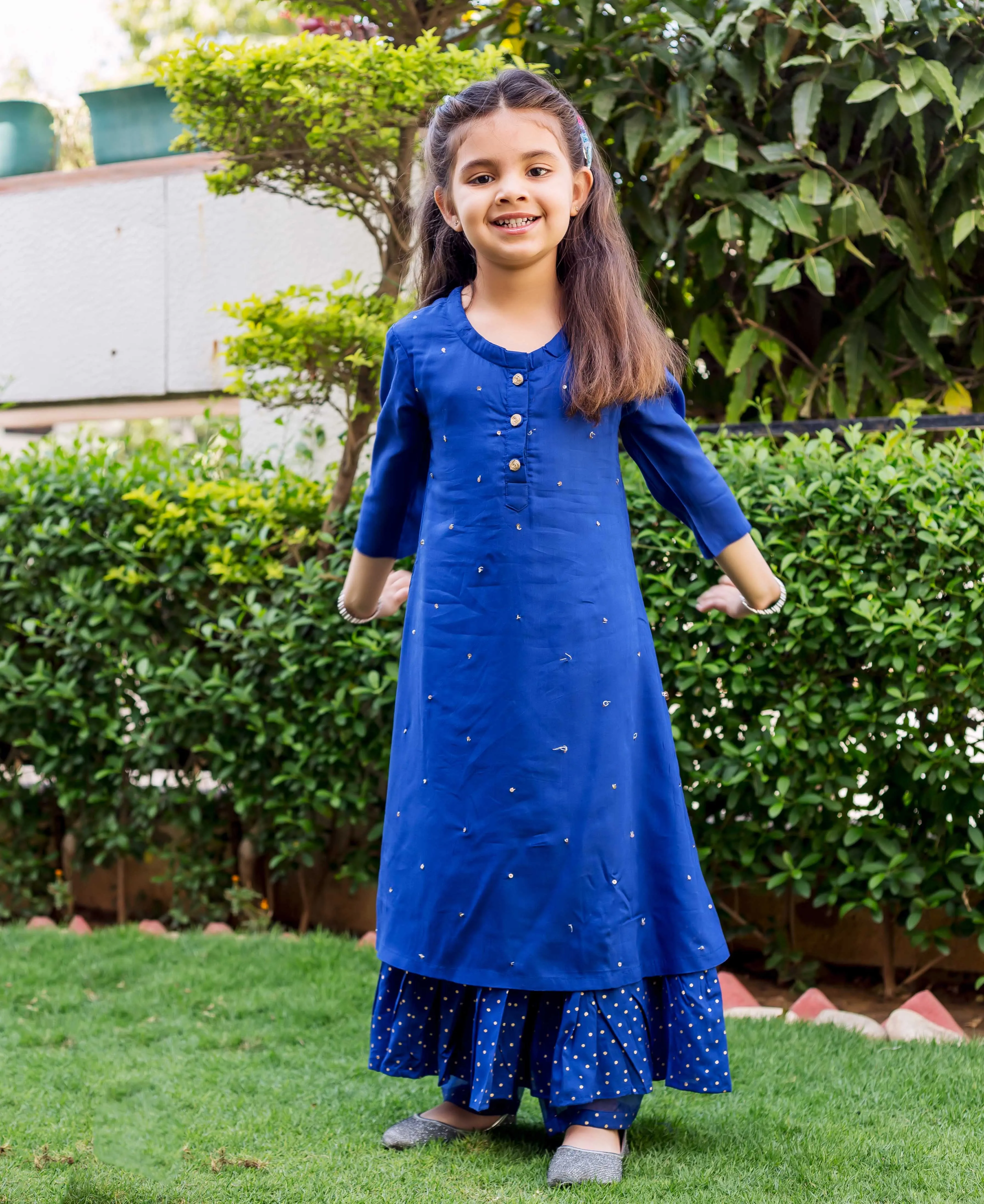 Azure Blue Embroidered and Layered Suit Set