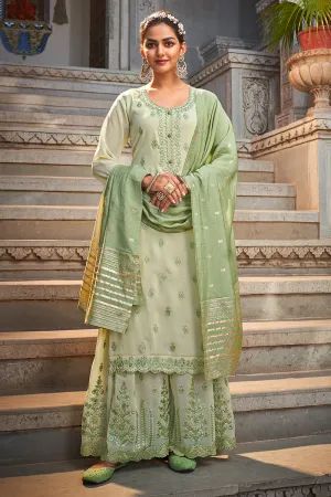 Beautiful Mint Green Georgette Festive Designer Sharara Suit