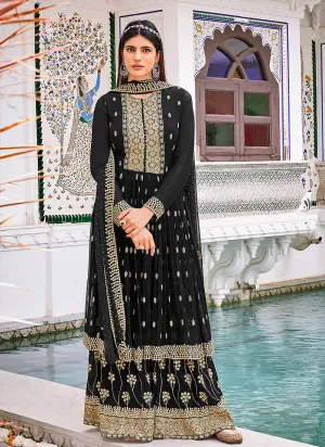 Black Golden Embroidered Anarkali Style Gharara Suit