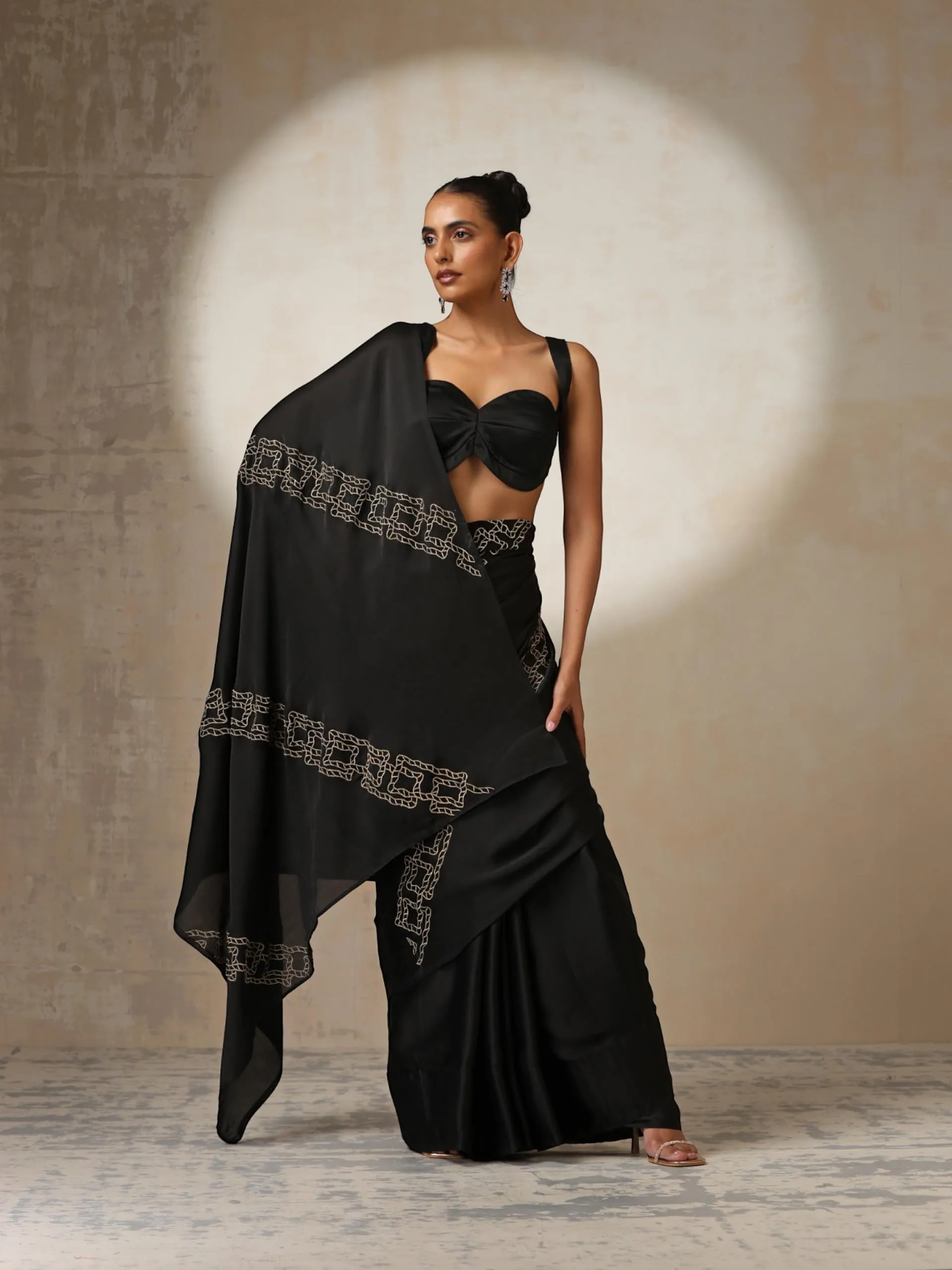 Black Satin Saree with Embroidery and Blouse Fabric