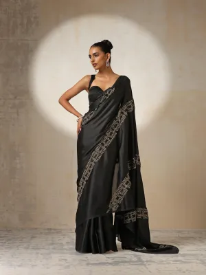 Black Satin Saree with Embroidery and Blouse Fabric