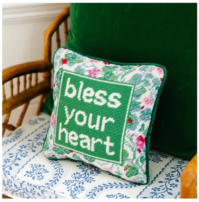 Bless Your Heart Needlepoint Pillow