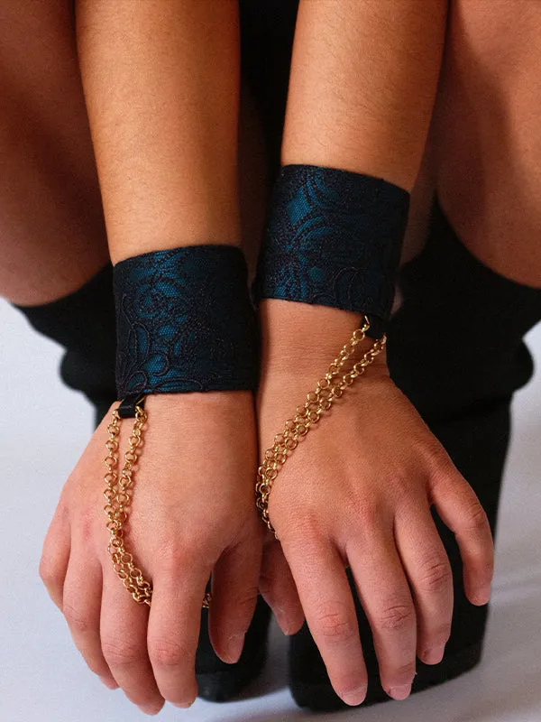 Blue Allure Embroidered Tulle Cuff Restraints