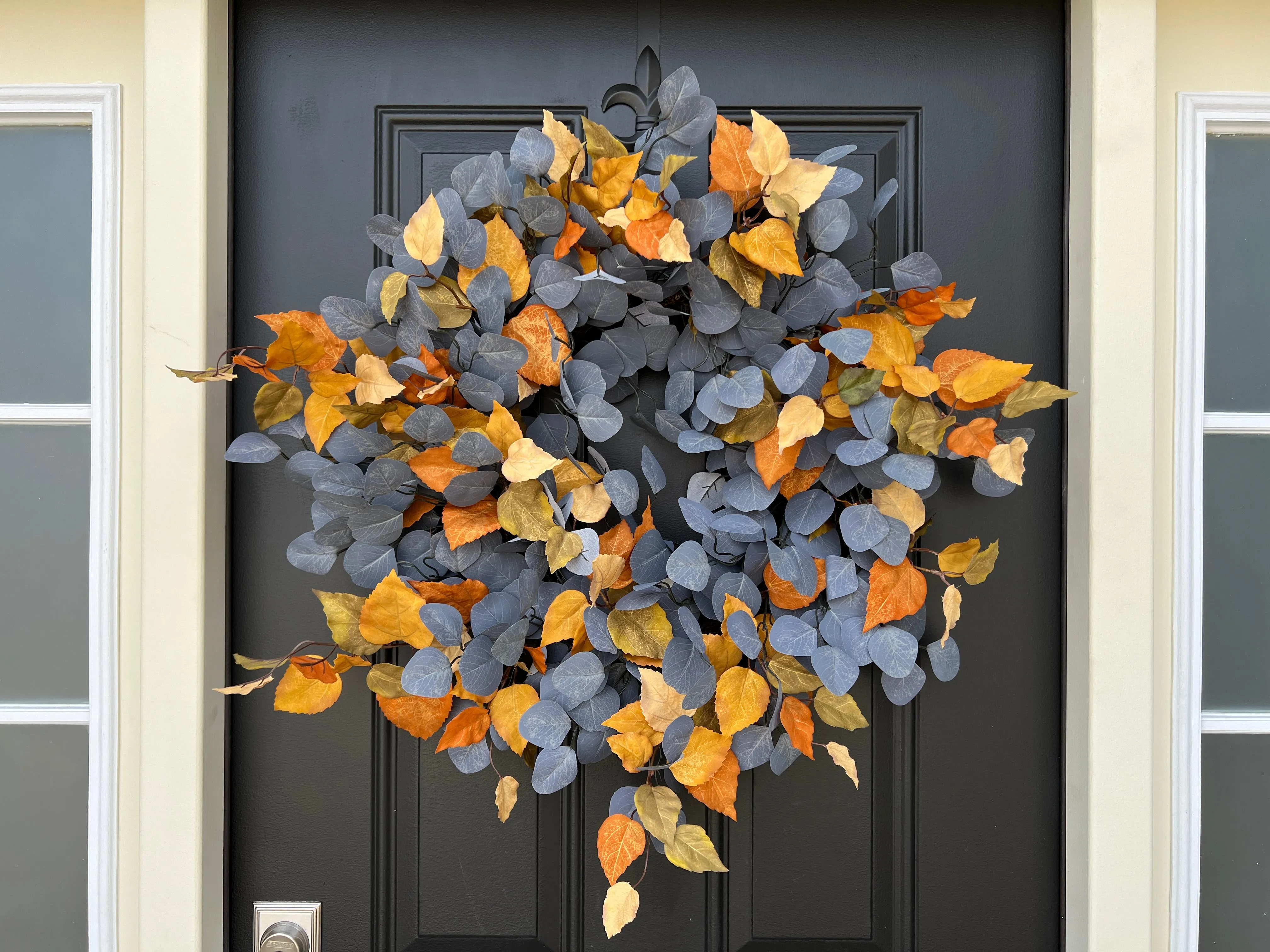 Blue Eucalyptus and Golden Leaf Fall Foliage Wreath