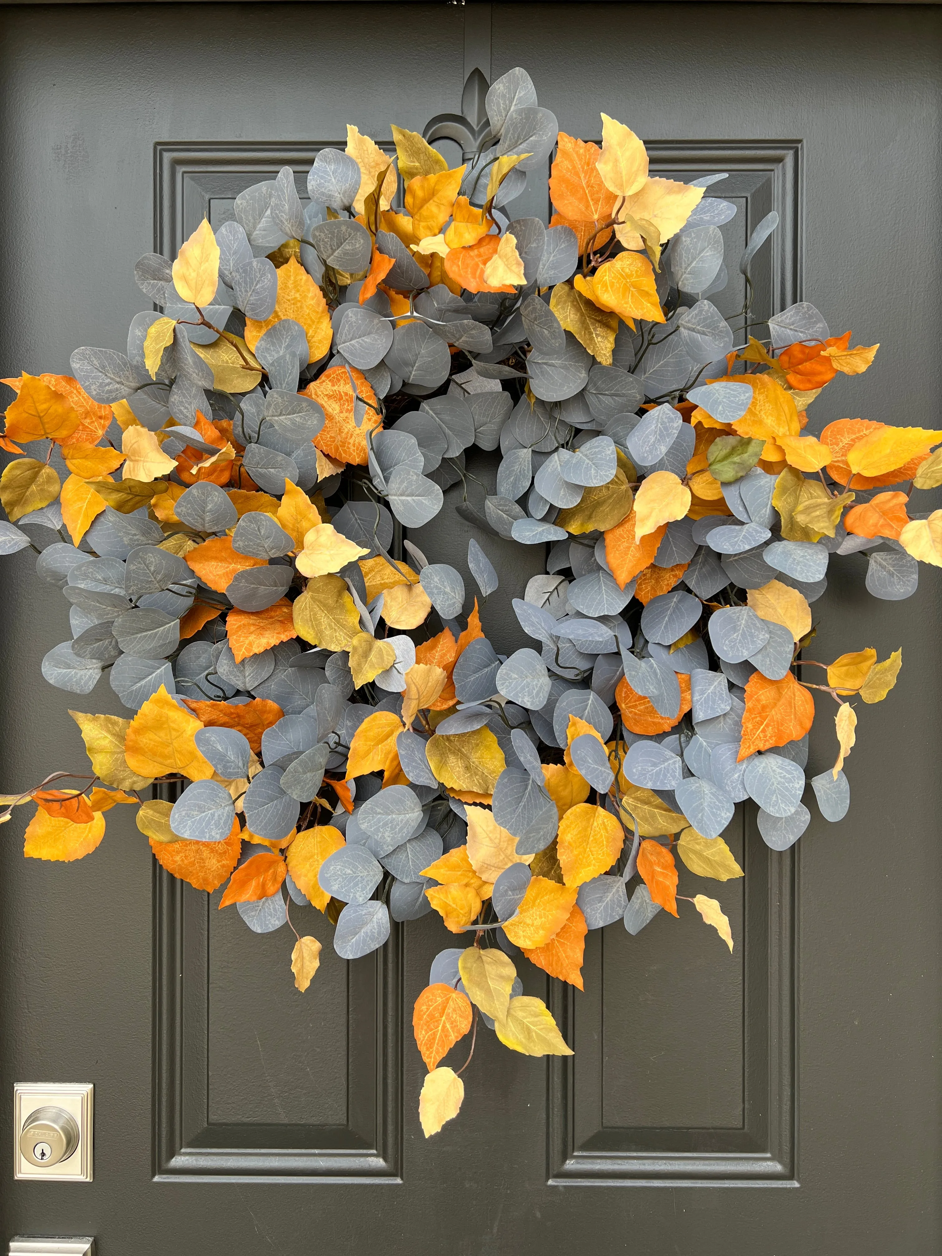 Blue Eucalyptus and Golden Leaf Fall Foliage Wreath