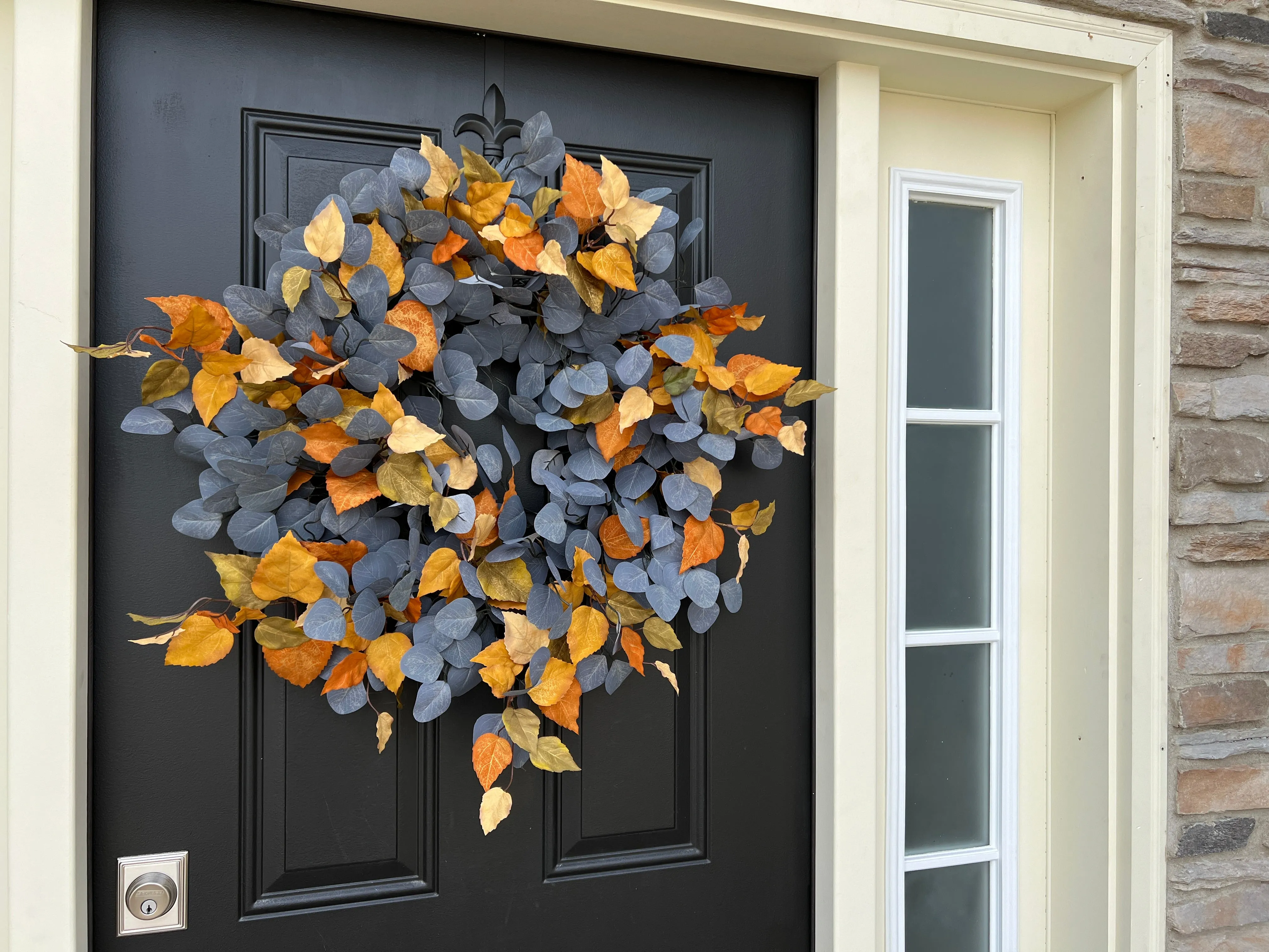 Blue Eucalyptus and Golden Leaf Fall Foliage Wreath