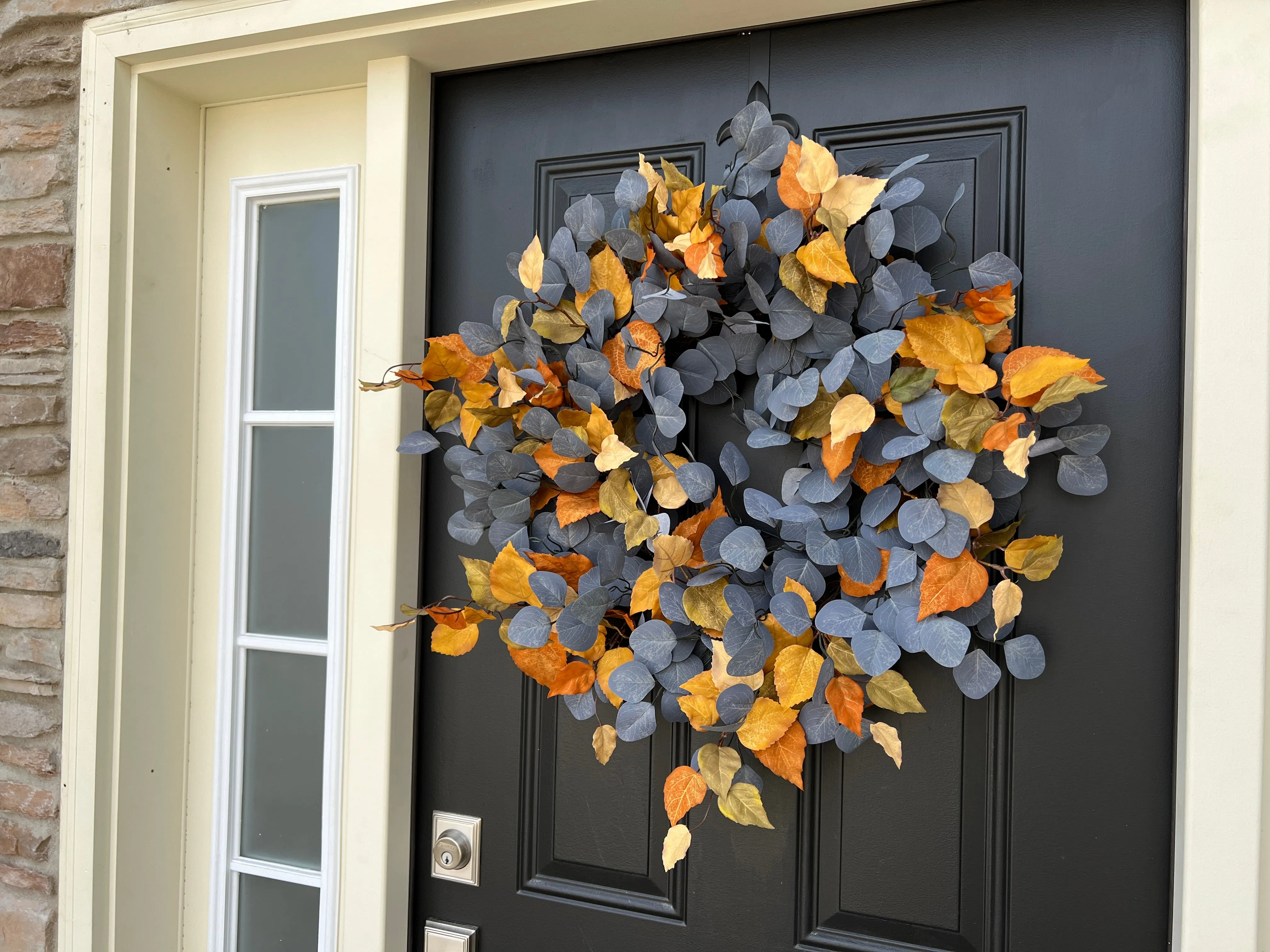 Blue Eucalyptus and Golden Leaf Fall Foliage Wreath