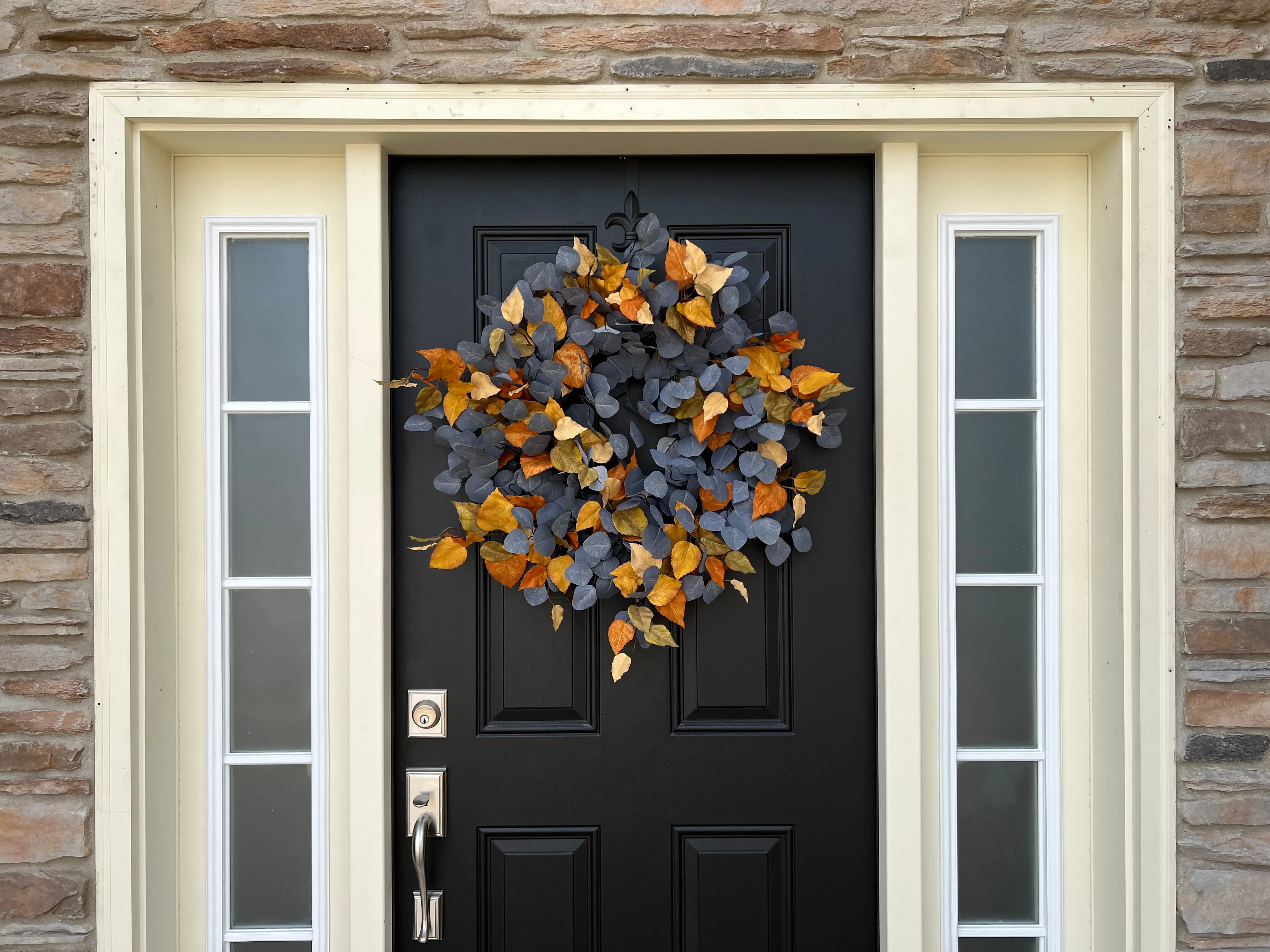 Blue Eucalyptus and Golden Leaf Fall Foliage Wreath