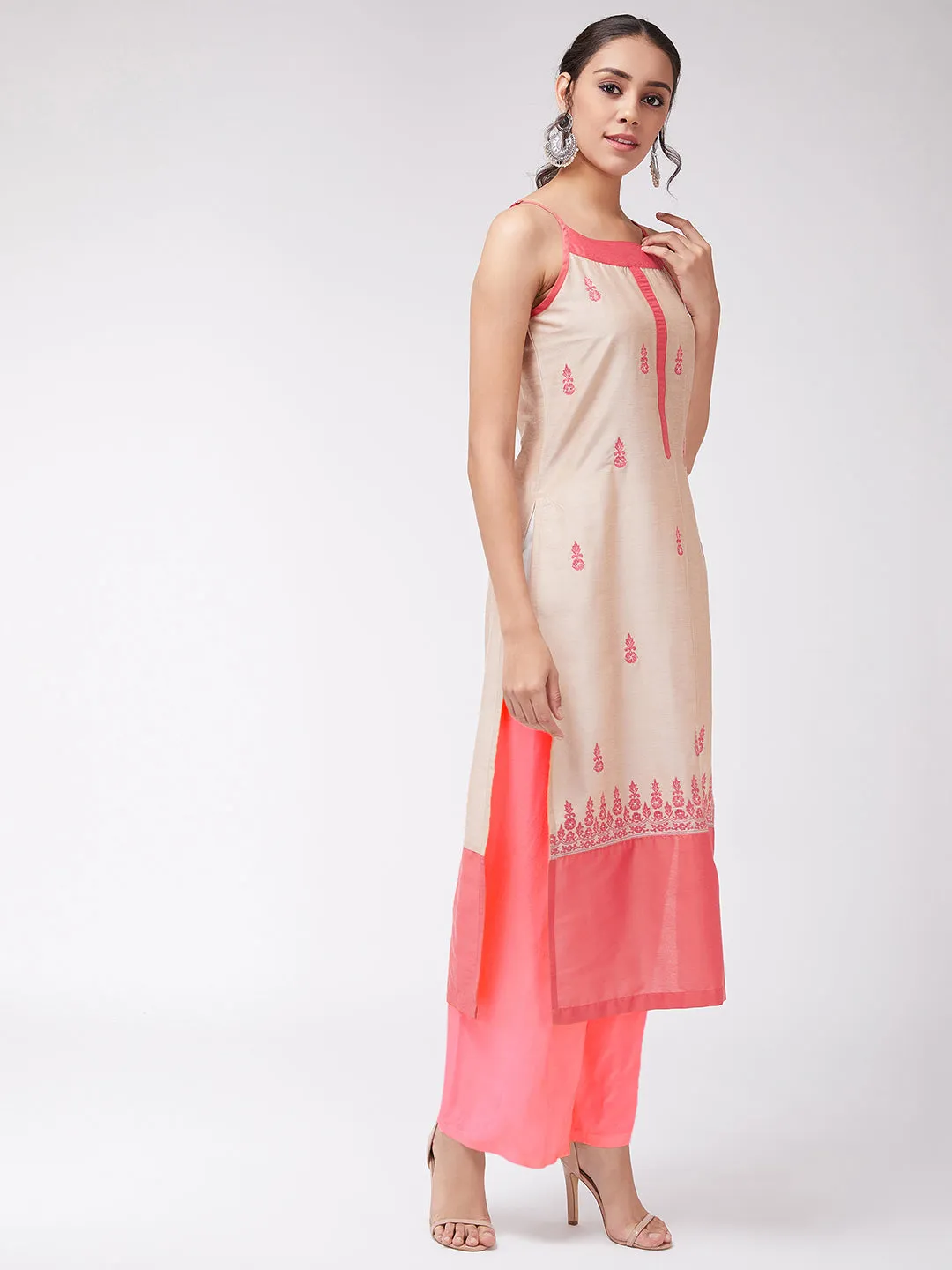 Border Embroidered Strappy Semi-Festive Kurta