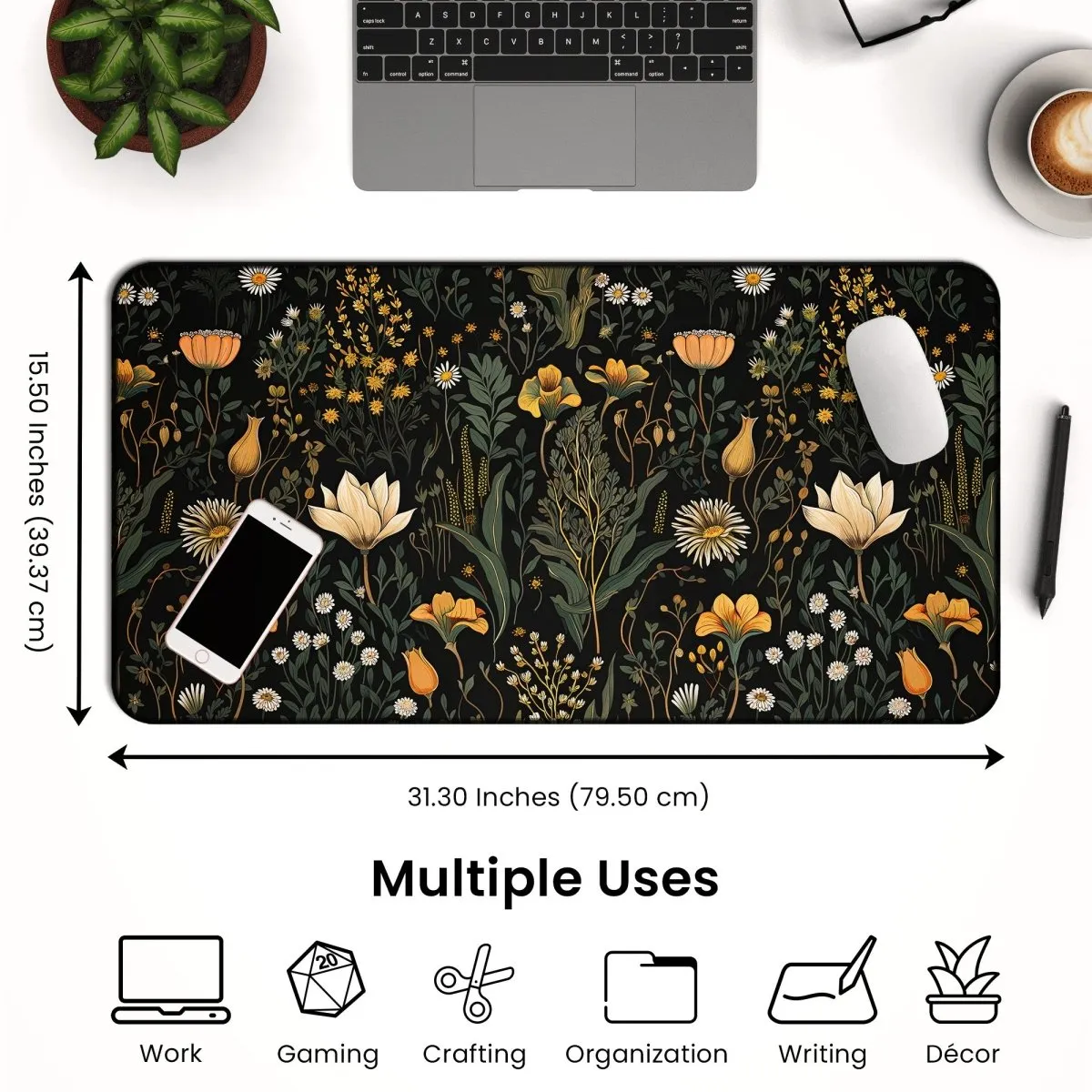 Botanical Floral Desk Mat – Large Nature-Inspired Mousepad for Office & Gaming