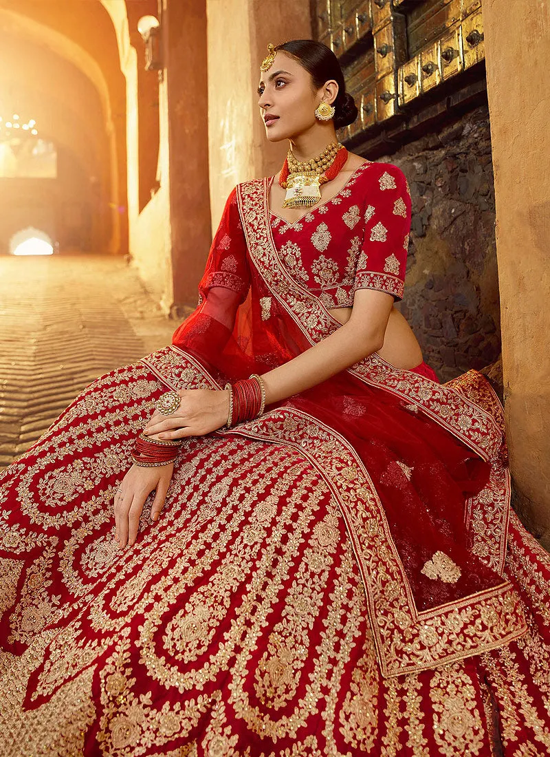 Bridal Red And Golden Embroidered Wedding Lehenga Choli