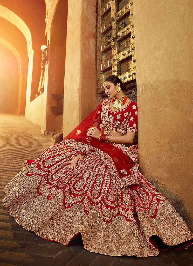 Bridal Red And Golden Embroidered Wedding Lehenga Choli