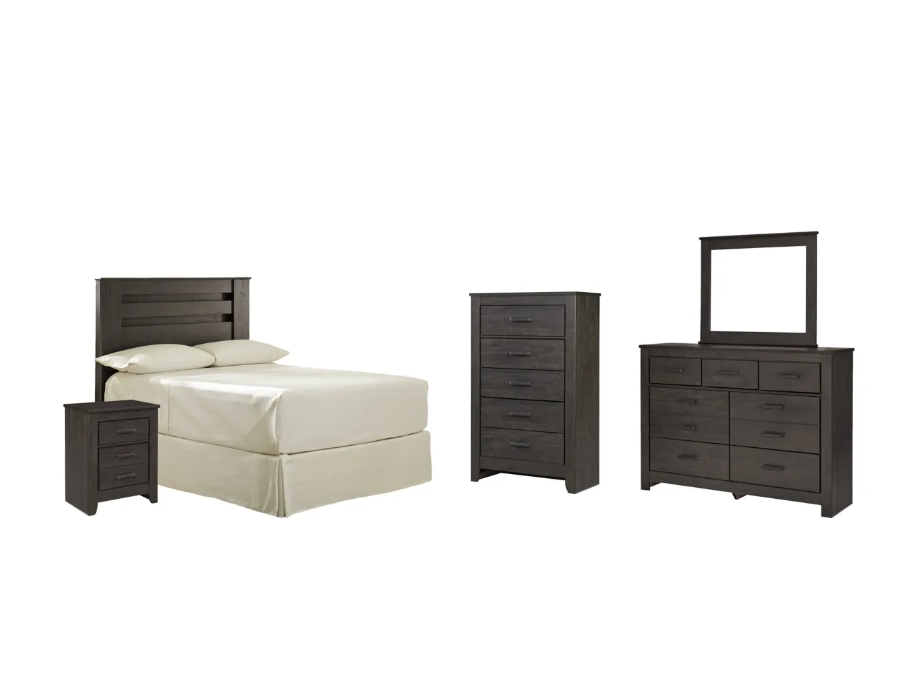 Brinxton Full Panel Headboard Bed with Mirrored Dresser, Chest and Nightstand