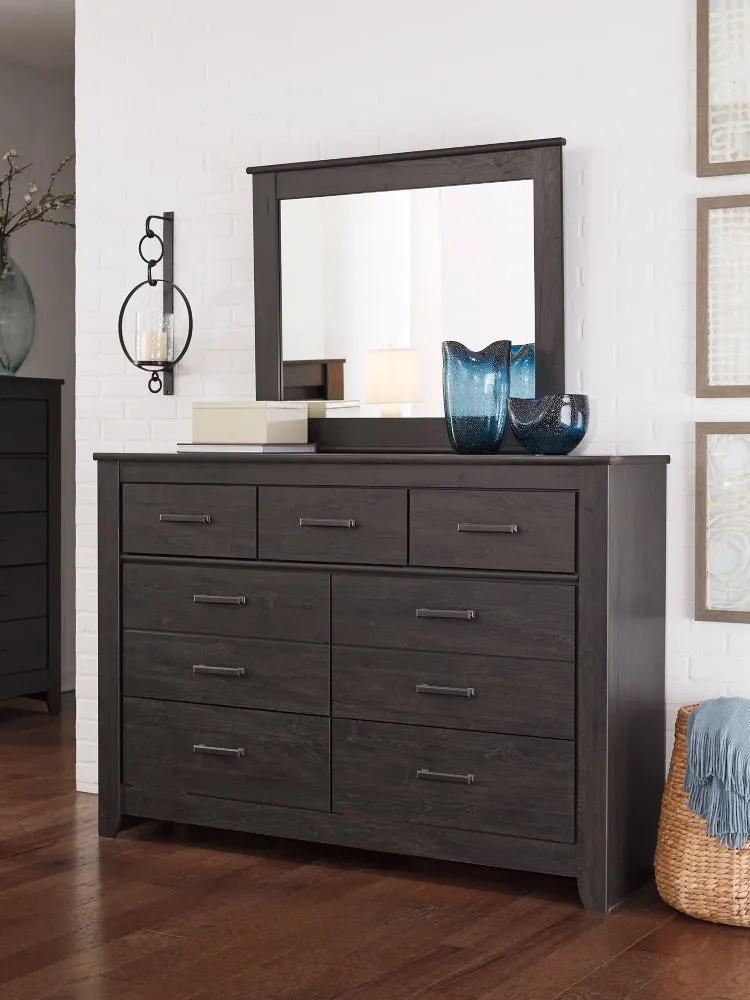 Brinxton Full Panel Headboard Bed with Mirrored Dresser, Chest and Nightstand