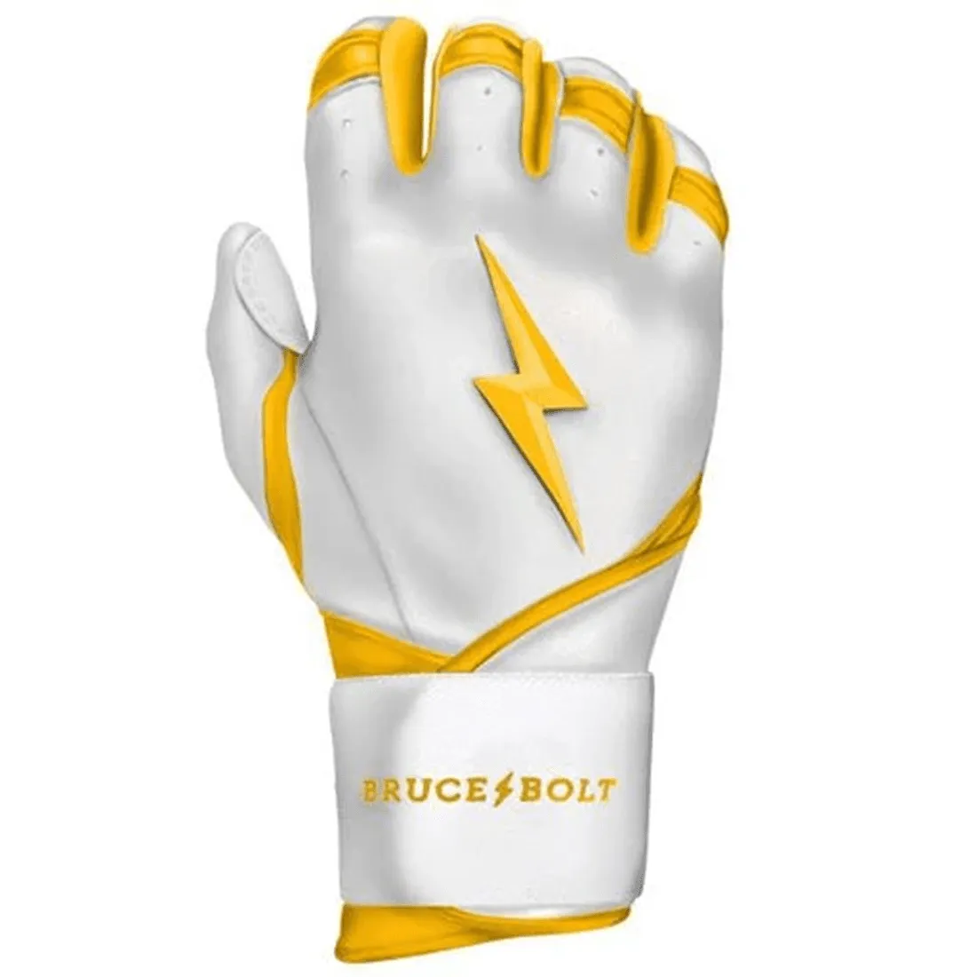 Bruce Bolt Premium Pro Chrome Series Long Cuff Batting Gloves: Yellow