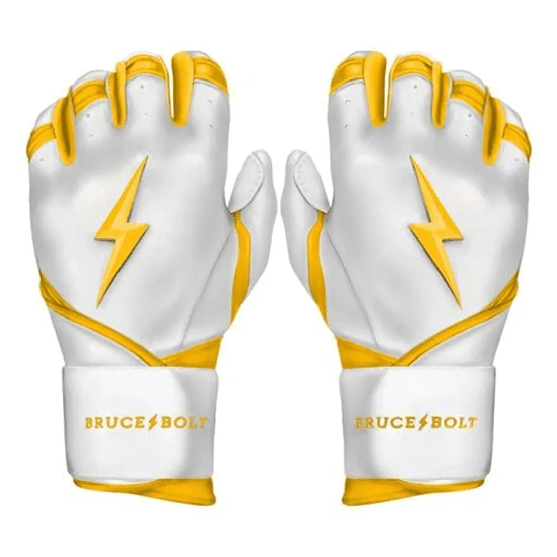 Bruce Bolt Premium Pro Chrome Series Long Cuff Batting Gloves: Yellow