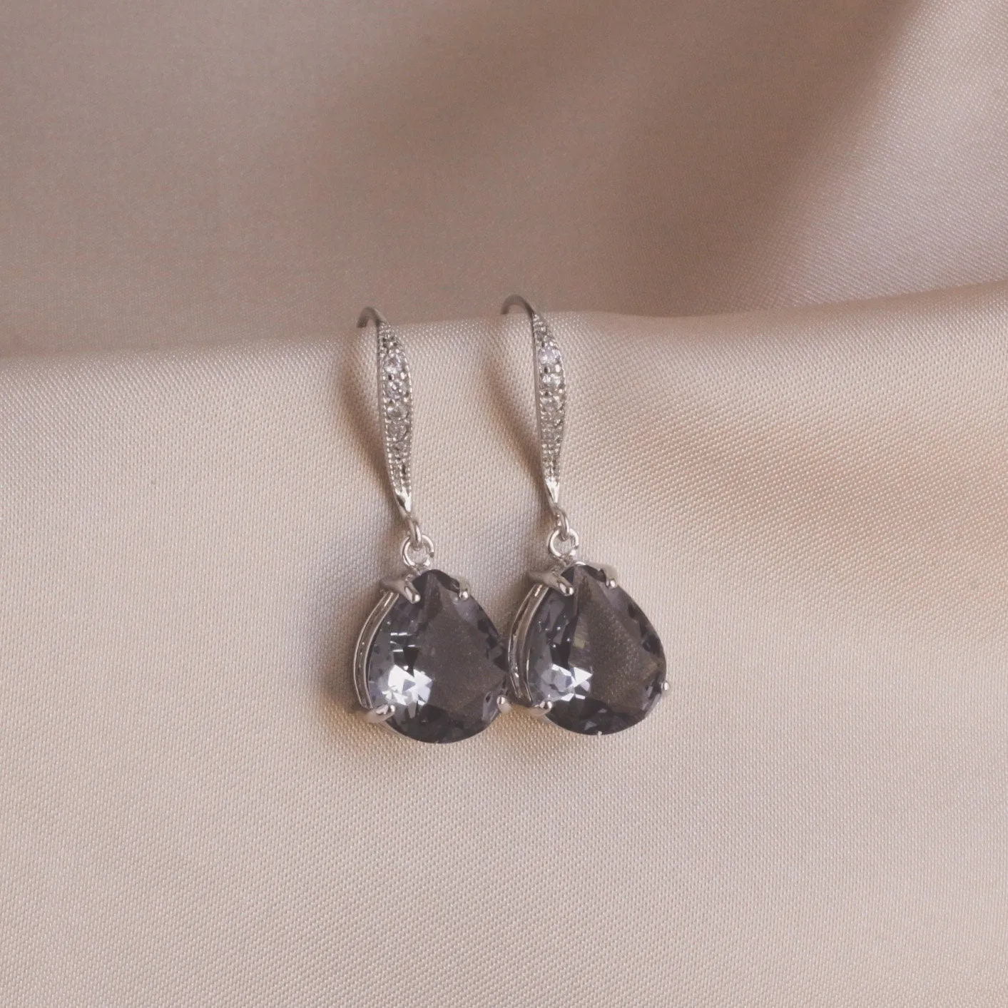 Charcoal Gray Glass Dangle & Silver Earrings