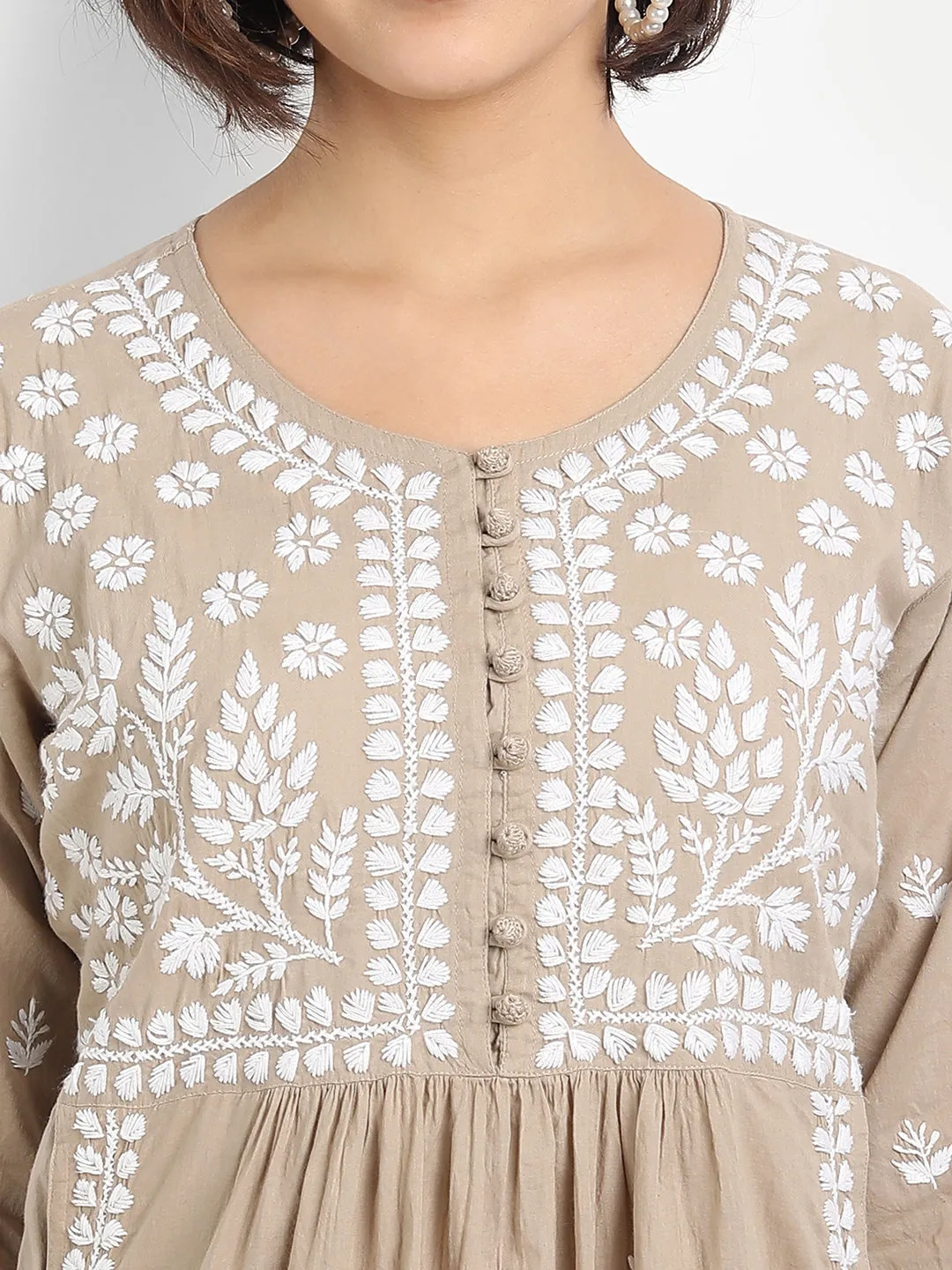 Chikankari Hand embroidery tunic-Brown