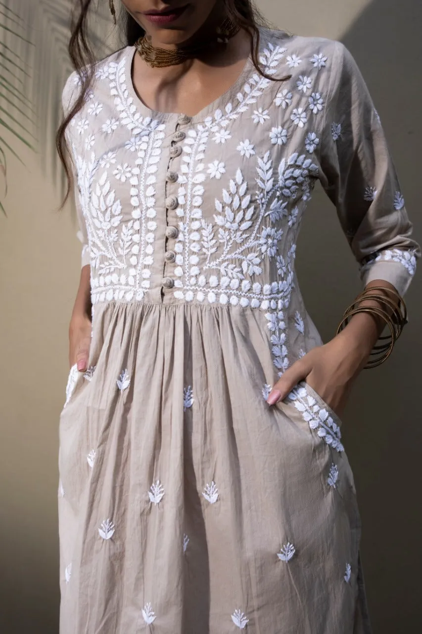 Chikankari Hand embroidery tunic-Brown