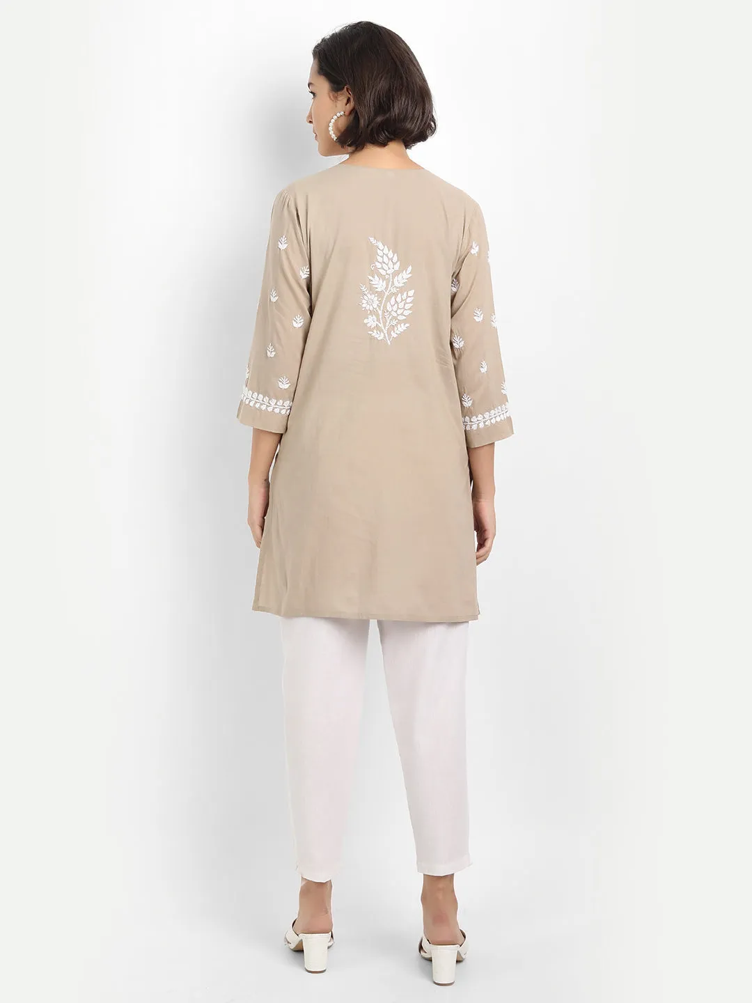 Chikankari Hand embroidery tunic-Brown