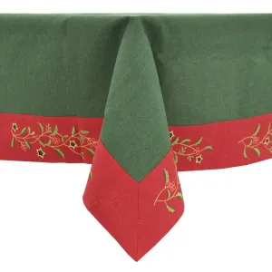 Christmas Holly Tablecloths Napkins Green Red Fabric Cover