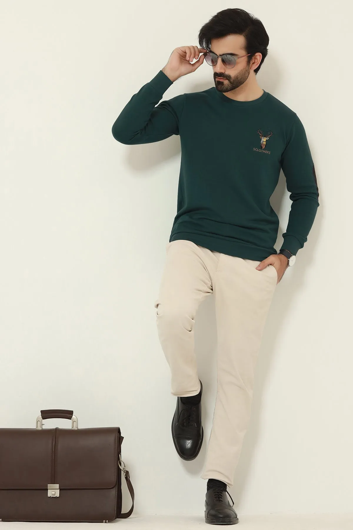 Deep Teal Resolute Embroidered Sweatshirt - W23 - MSW077R