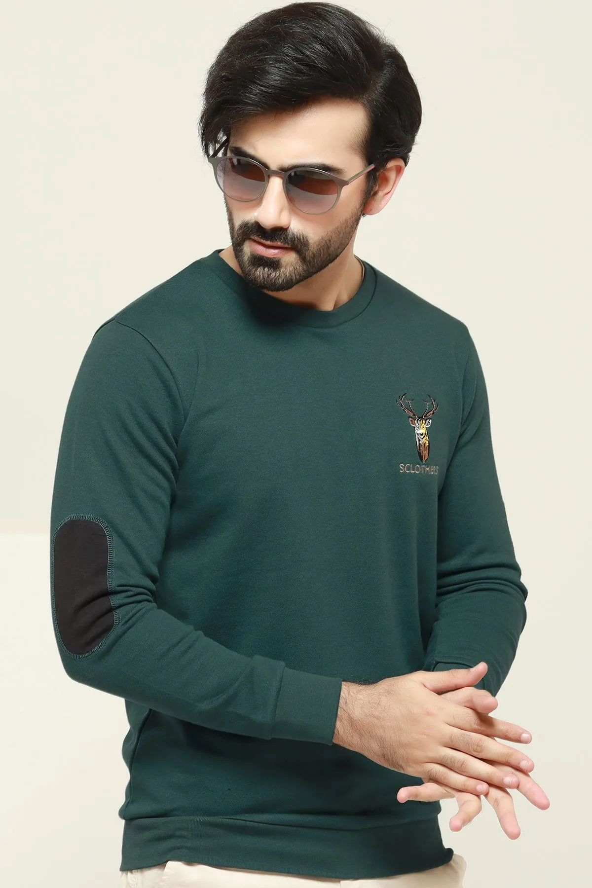 Deep Teal Resolute Embroidered Sweatshirt - W23 - MSW077R