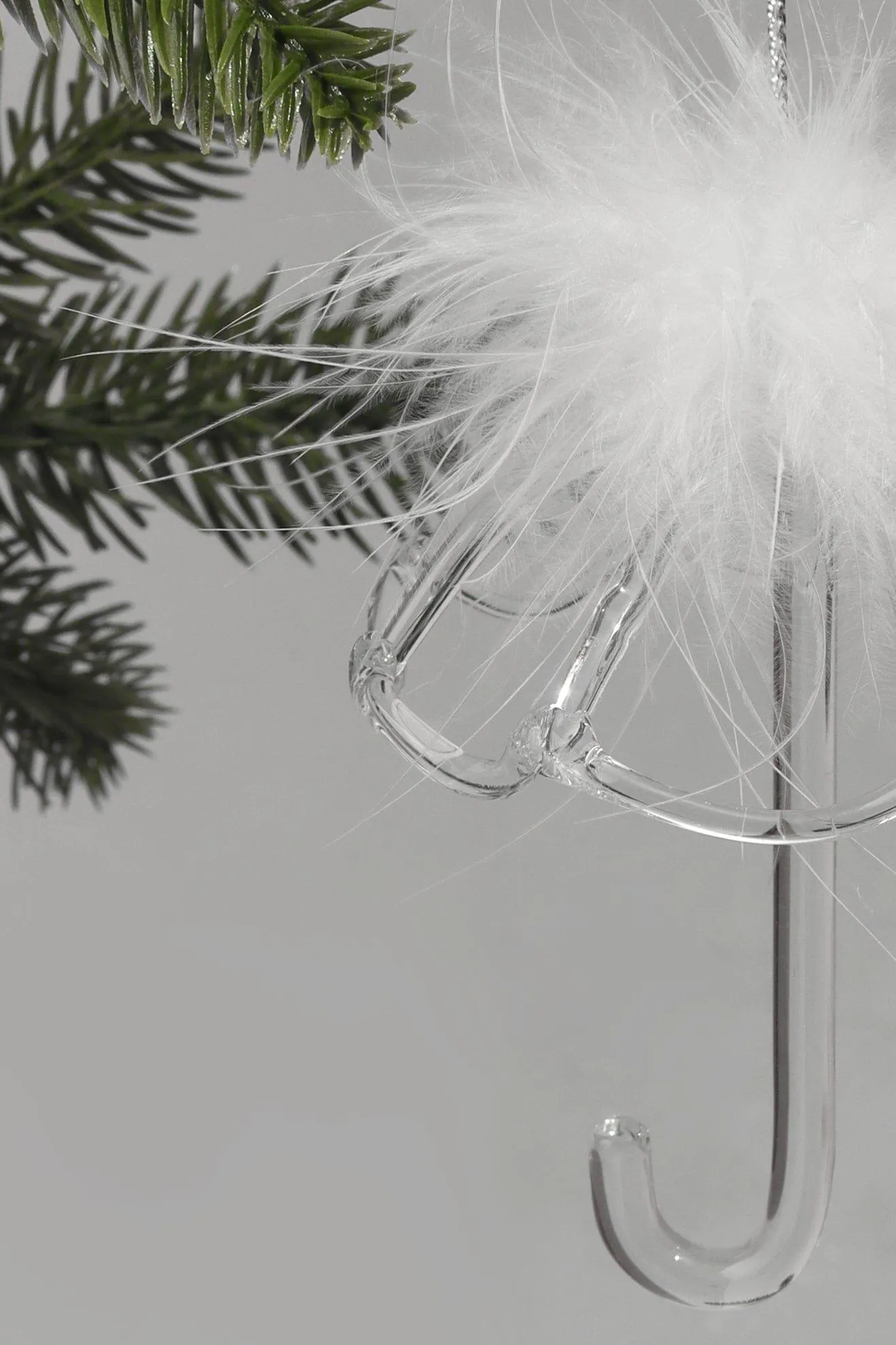 Delicate Glass Umbrella with White Feather Christmas Tree Decoration