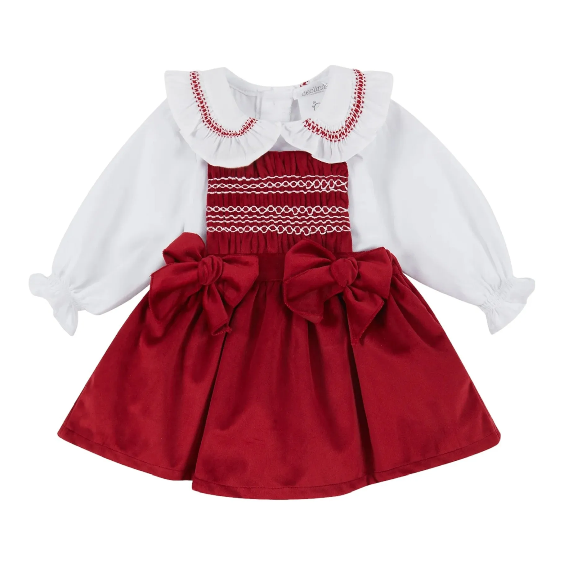 deolinda - Red pinafore and white blouse