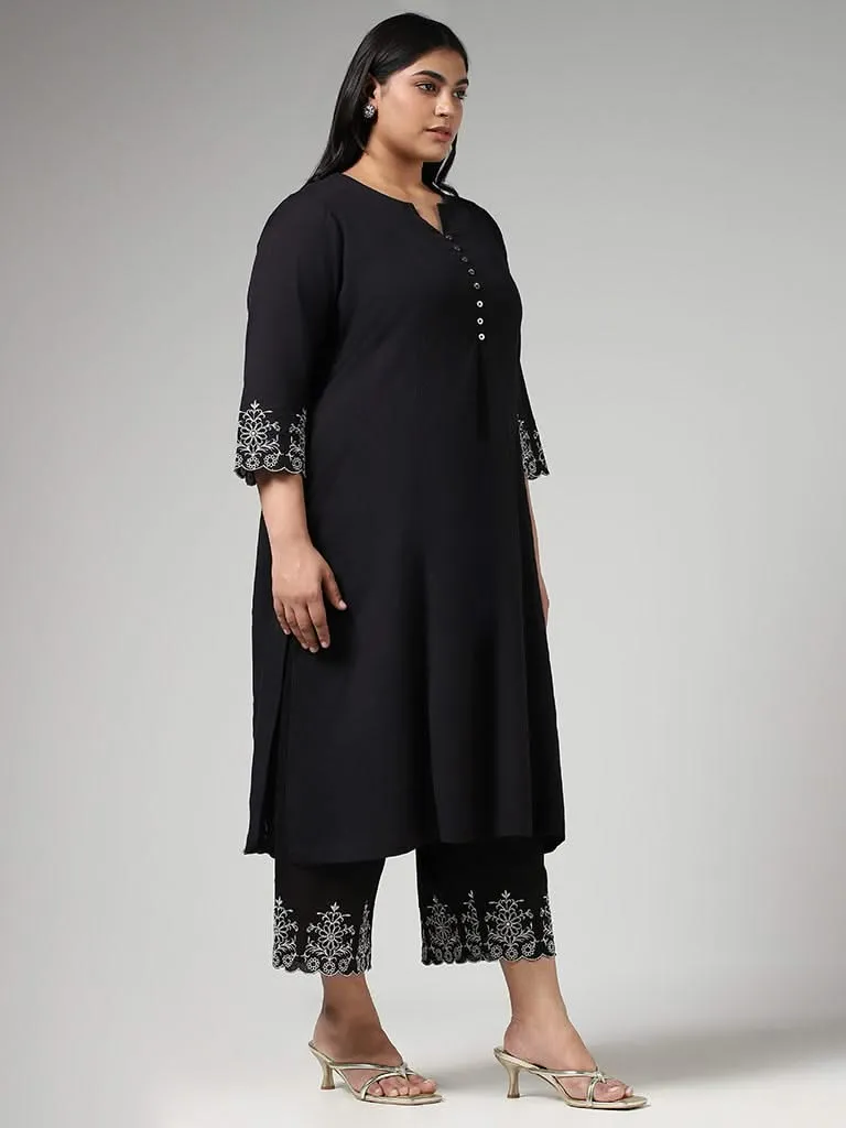 Diza Black Floral Embroidered Kurta