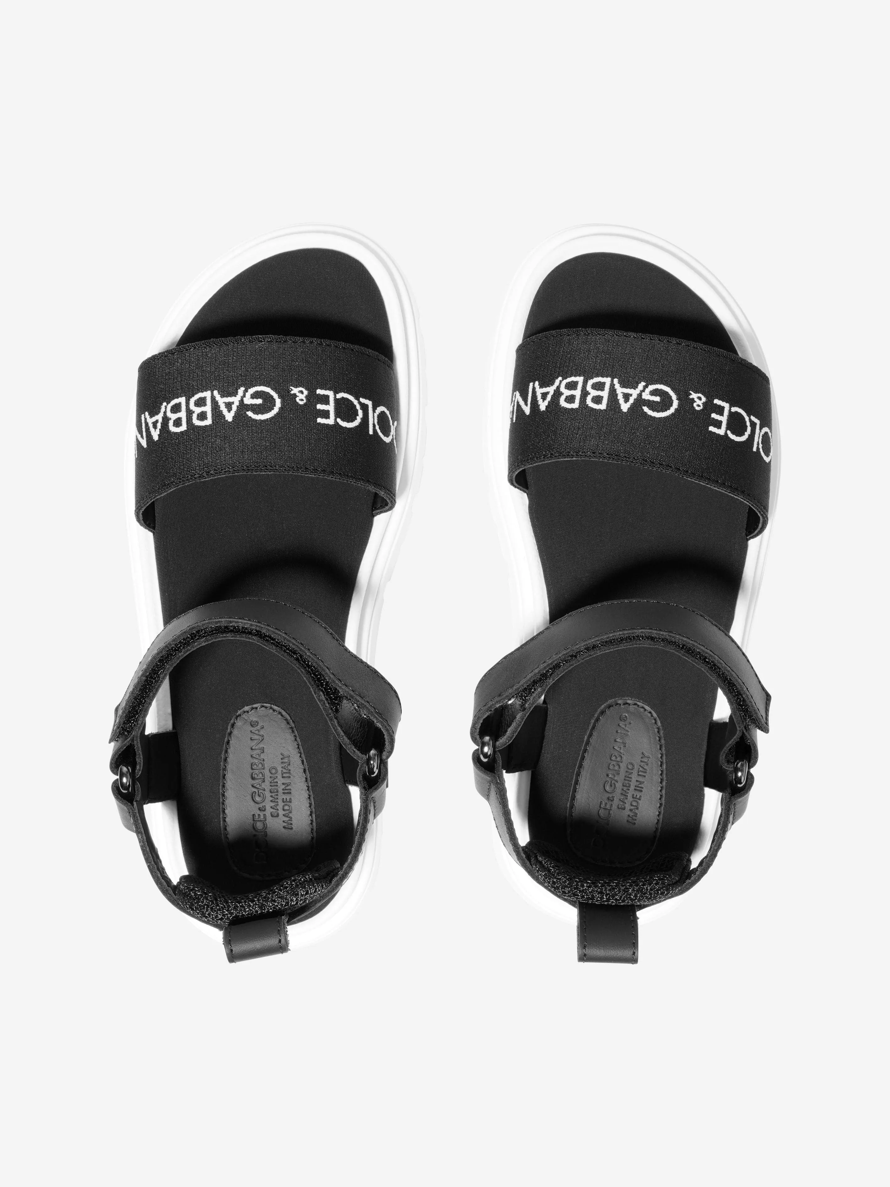 Dolce & Gabbana Kids Leather Logo Sandals in Black